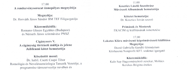 XXXI. Cigány kulturális napok megnyitója és kötetbemutató
